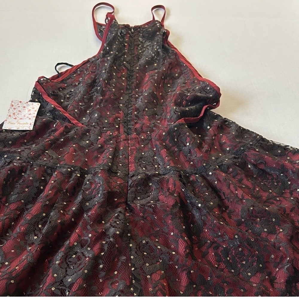 Free People Wish Upon A Star Lace Mini Dress NWOT Red Black Size 8 - Picture 5 of 6